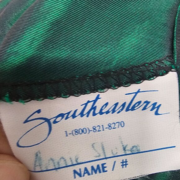 Vintage Southeastern Palazzo Jumpsuit Green Black Satin Crepe Retro Layered 6 - Picture 7 of 9